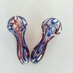 Blue & Gold Fumed Swirl Spoon Pipe