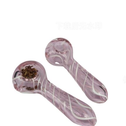 Pink Glass Spoon Pipe with Wavy Stripes