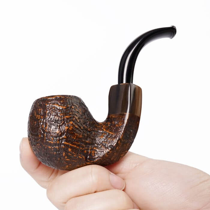 Pipa clásica curvada estilo Sherlock Holmes con anillo de cuerno