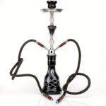 Glass and Metal 2-Hose Hookah Set - Dual Hose Arab Shisha Pipe with Black Glass Base, No Electricity Needed for Traditional Smoking Experience