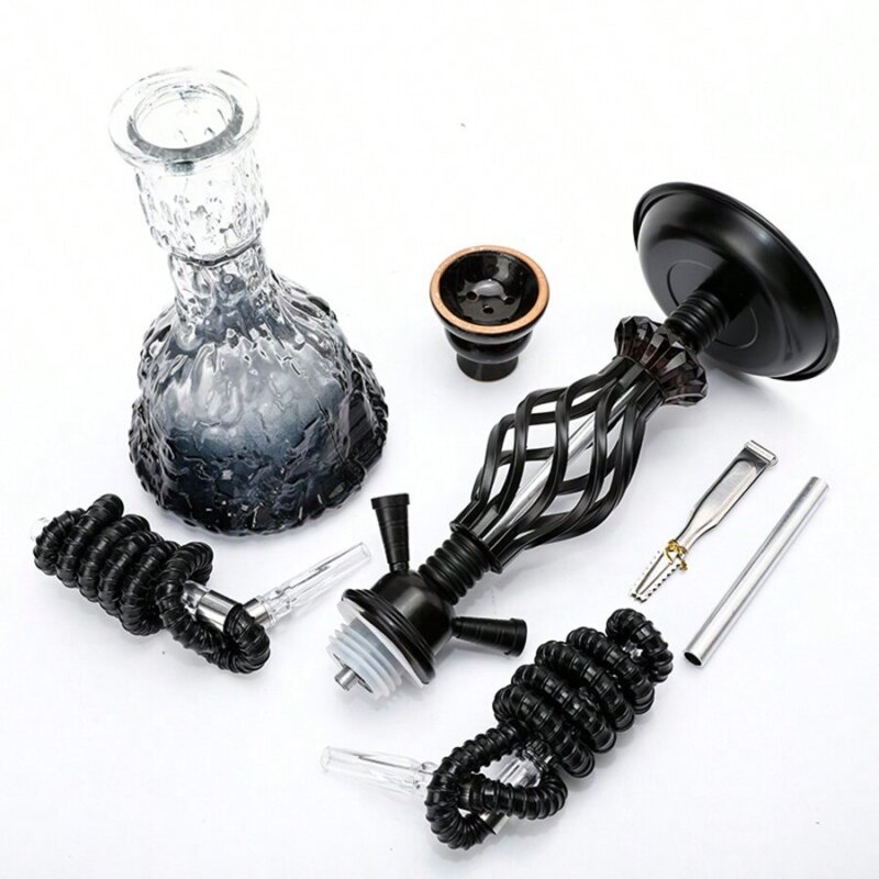 Bulk wholesale Matte Black Medium-Sized Double-Hose Hookah Set