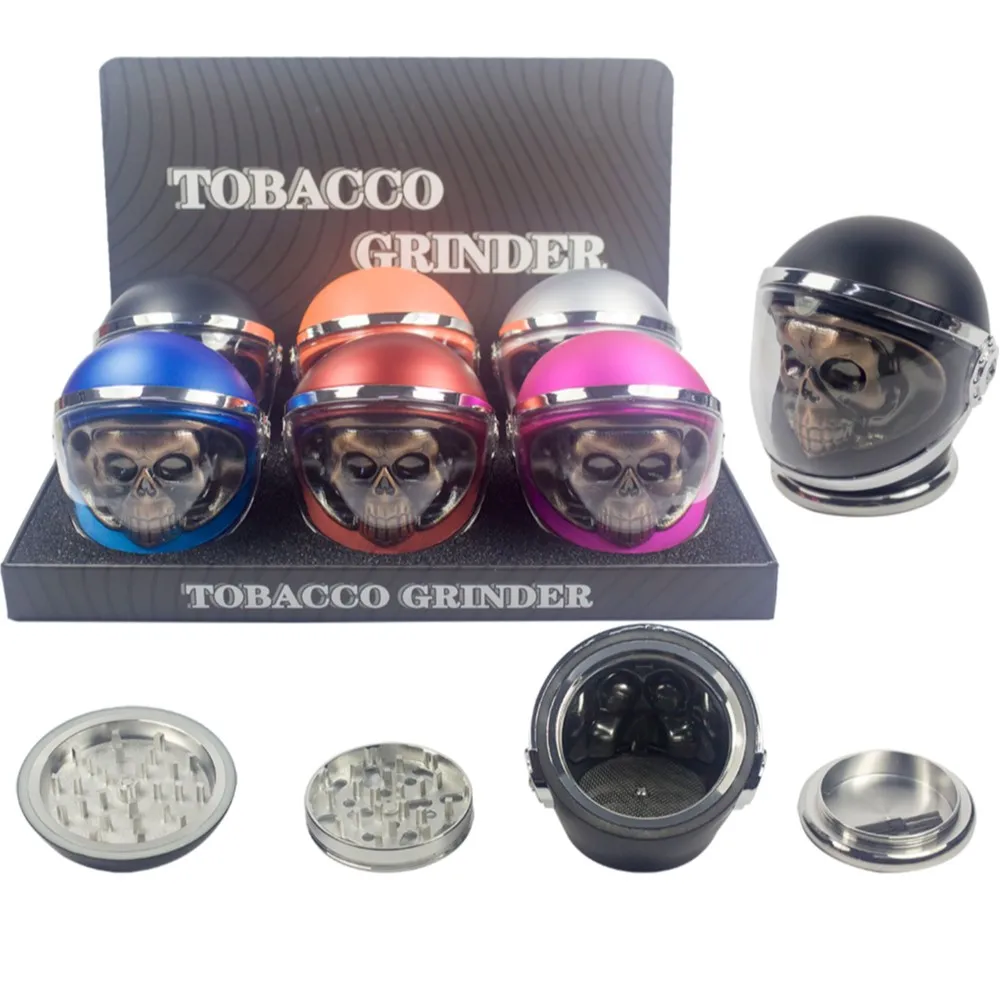 kf-Ab8a7156380f14ddba6b94aeb24d52e3av-2-3-4-PC-3D-Metal-Skull-in-Helmet-Tobacco-Herb-Spice-Grinder-Smoke-Crusher-Orange 2.3" 4 PC 3D Metal Skull Marijuana Grinder Wholesale