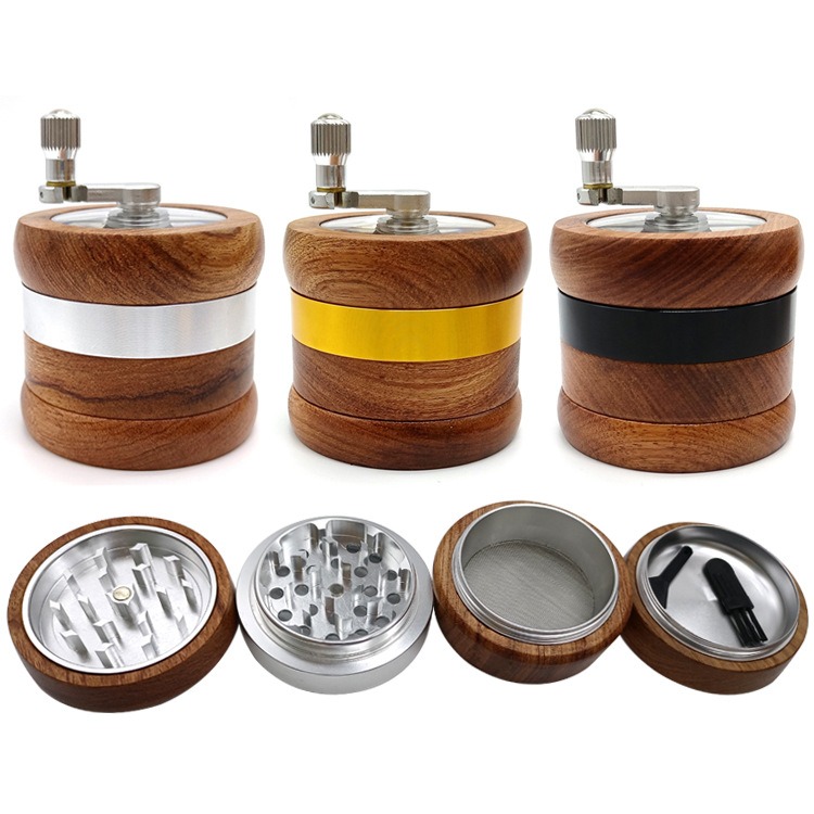 Wholesale Custom 67mm 4-Layer Hand-Crank Wooden Herb Grinder Wholesale Custom 67mm 4-Layer Hand-Crank Wooden Herb Grinder
